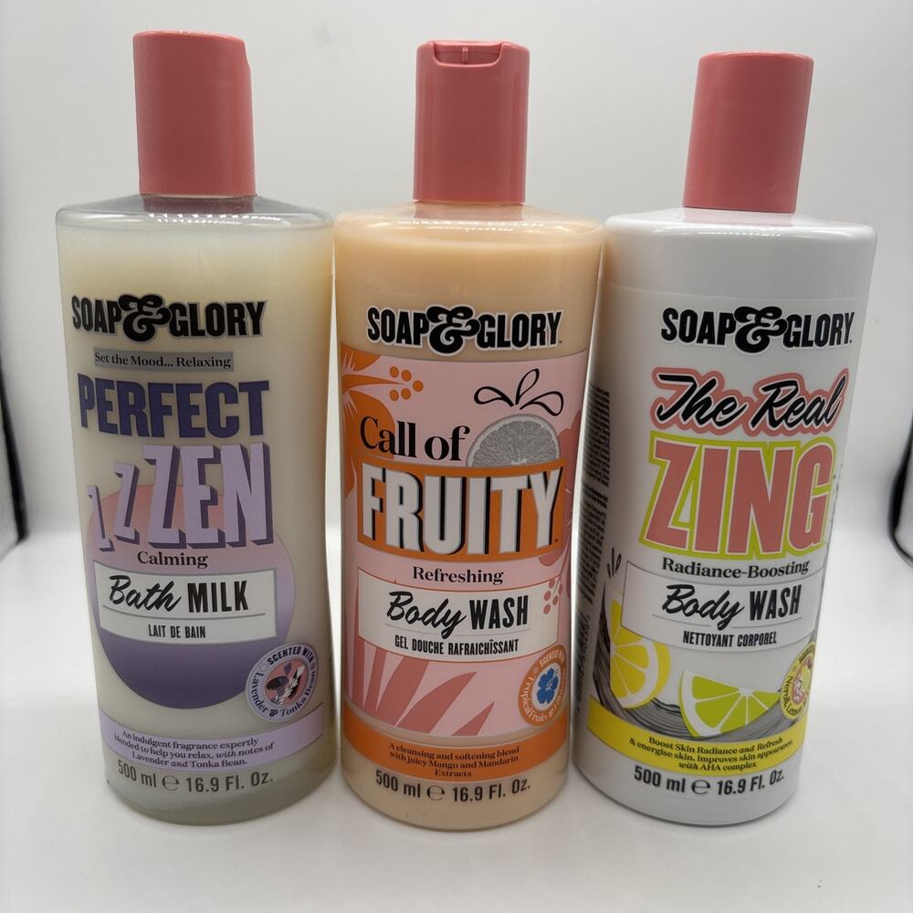 SOAP & GLORY Body Wash Lot 3 Piece Perfect Zen Call Of Fruity The Real 500 Ml